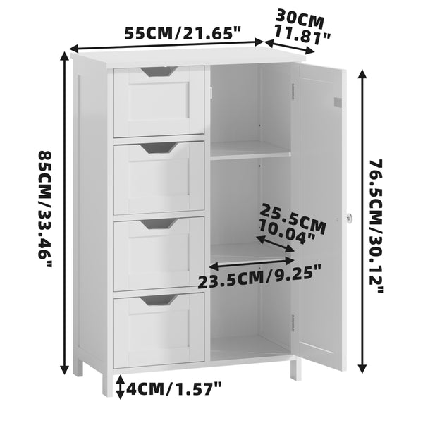English Elm Bathroom Freestanding Cabinet with Four Drawers Mdf Organizer for Narrow Spaces W808P390790