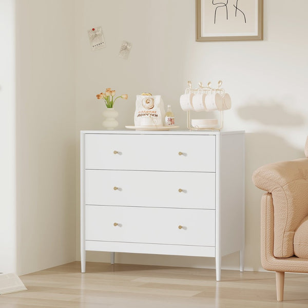 English Elm 3 Drawer White Mdf Chest Compact Modern Storage Cabinet for Bedroom or Entryway W808P390792