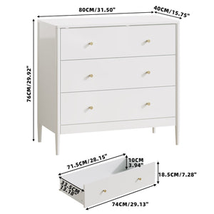 English Elm 3 Drawer White Mdf Chest Compact Modern Storage Cabinet for Bedroom or Entryway W808P390792