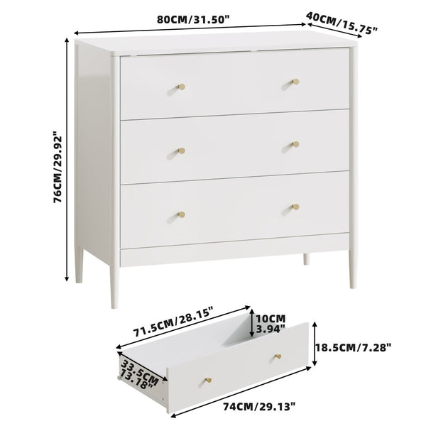 English Elm 3 Drawer White Mdf Chest Compact Modern Storage Cabinet for Bedroom or Entryway W808P390792