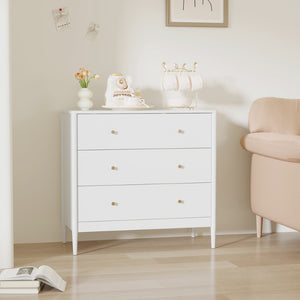 English Elm 3 Drawer White Mdf Chest Compact Modern Storage Cabinet for Bedroom or Entryway W808P390792