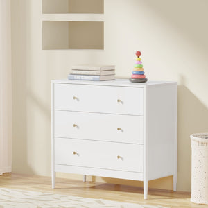 English Elm 3 Drawer White Mdf Chest Compact Modern Storage Cabinet for Bedroom or Entryway W808P390792