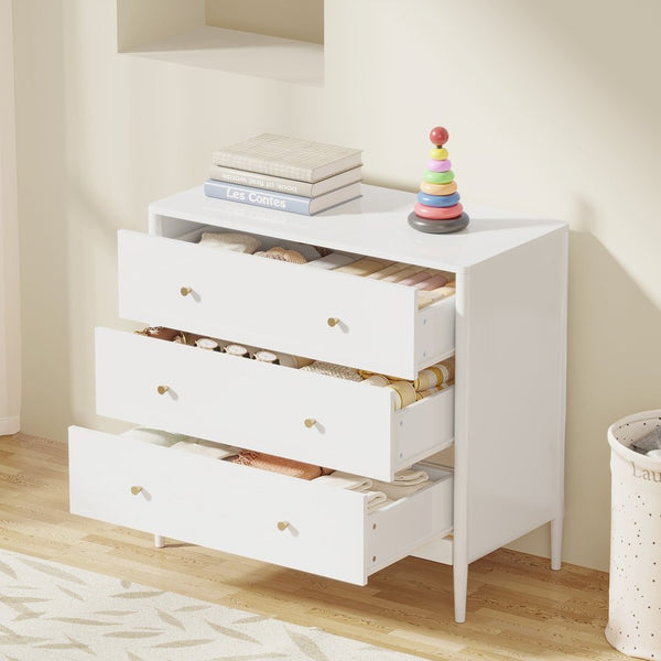 English Elm 3 Drawer White Mdf Chest Compact Modern Storage Cabinet for Bedroom or Entryway W808P390792