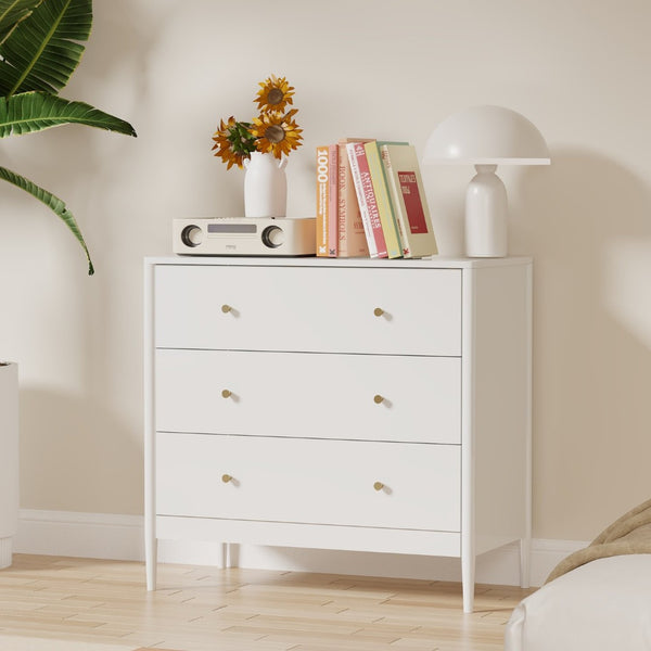 English Elm 3 Drawer White Mdf Chest Compact Modern Storage Cabinet for Bedroom or Entryway W808P390792