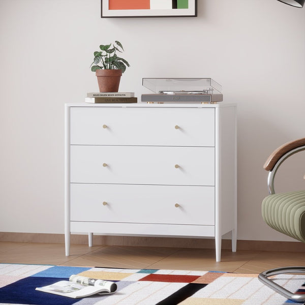 English Elm 3 Drawer White Mdf Chest Compact Modern Storage Cabinet for Bedroom or Entryway W808P390792
