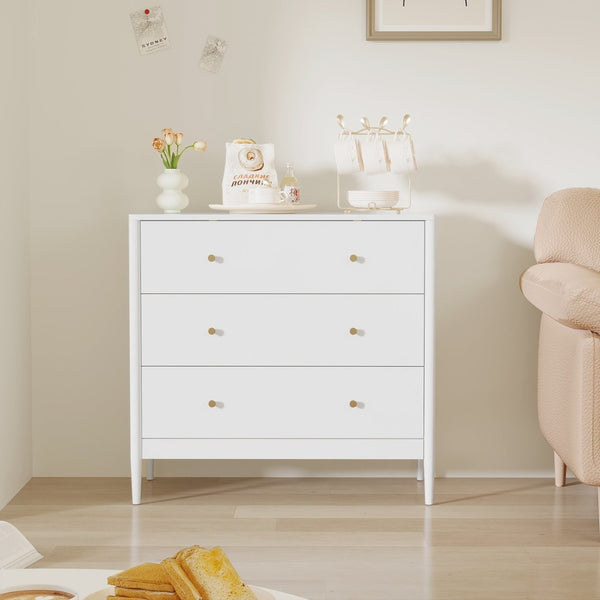 English Elm 3 Drawer White Mdf Chest Compact Modern Storage Cabinet for Bedroom or Entryway W808P390792