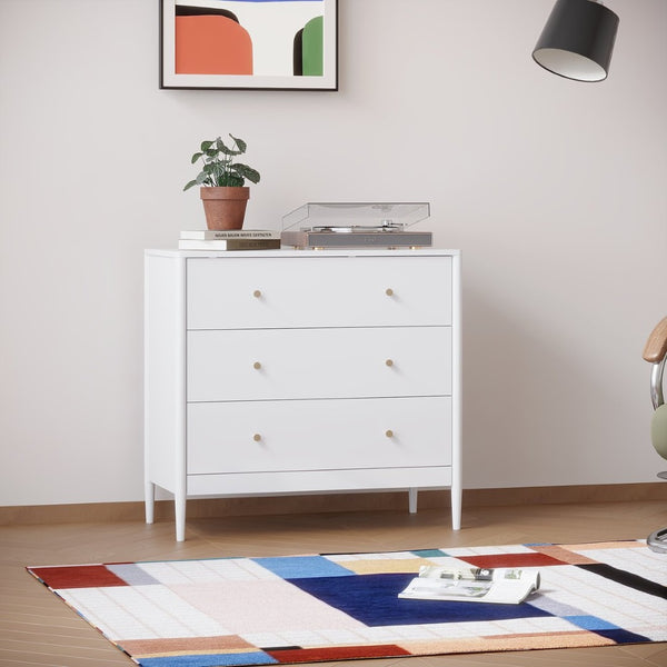 English Elm 3 Drawer White Mdf Chest Compact Modern Storage Cabinet for Bedroom or Entryway W808P390792