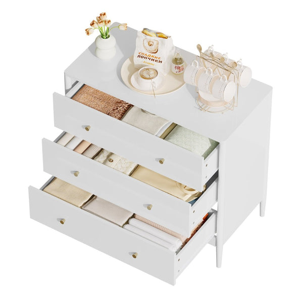 English Elm 3 Drawer White Mdf Chest Compact Modern Storage Cabinet for Bedroom or Entryway W808P390792