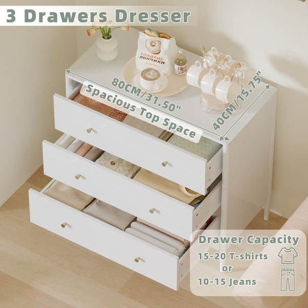 English Elm 3 Drawer White Mdf Chest Compact Modern Storage Cabinet for Bedroom or Entryway W808P390792