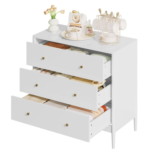 English Elm 3 Drawer White Mdf Chest Compact Modern Storage Cabinet for Bedroom or Entryway W808P390792