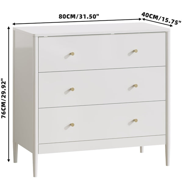 English Elm 3 Drawer White Mdf Chest Compact Modern Storage Cabinet for Bedroom or Entryway W808P390792