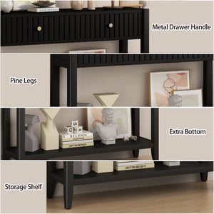 English Elm 29.53" Matte Finish Slim Wood Console Table with Drawers Open Shelf Entryway Hallway Black W808P402128