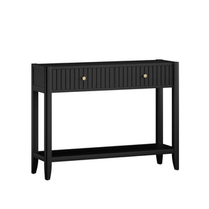English Elm 29.53" Matte Finish Slim Wood Console Table with Drawers Open Shelf Entryway Hallway Black W808P402128