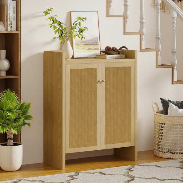 English Elm 42.5 Inch Tall Rattan Door Shoe Cabinet Six Tier Freestanding Organizer for Entryway W808P415446