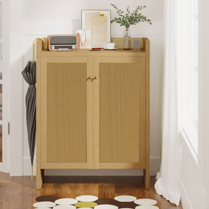 English Elm 42.5 Inch Tall Rattan Door Shoe Cabinet Six Tier Freestanding Organizer for Entryway W808P415446