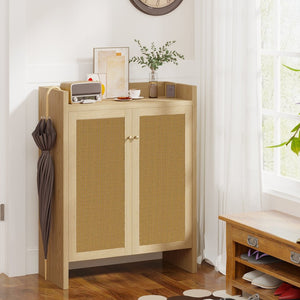 English Elm 42.5 Inch Tall Rattan Door Shoe Cabinet Six Tier Freestanding Organizer for Entryway W808P415446