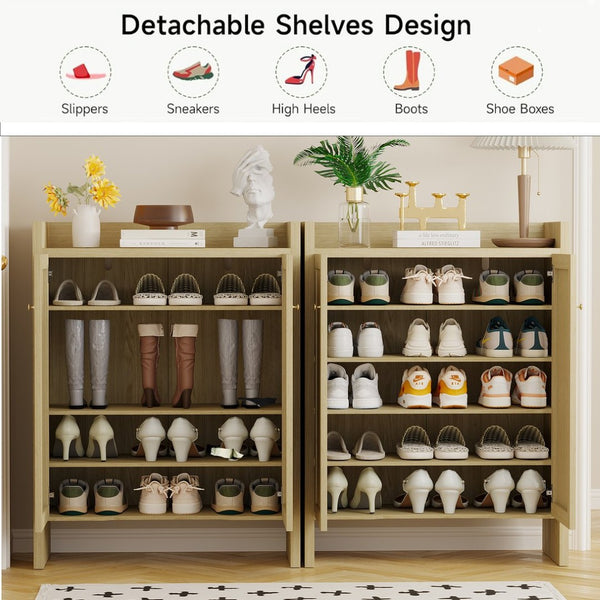 English Elm 42.5 Inch Tall Rattan Door Shoe Cabinet Six Tier Freestanding Organizer for Entryway W808P415446