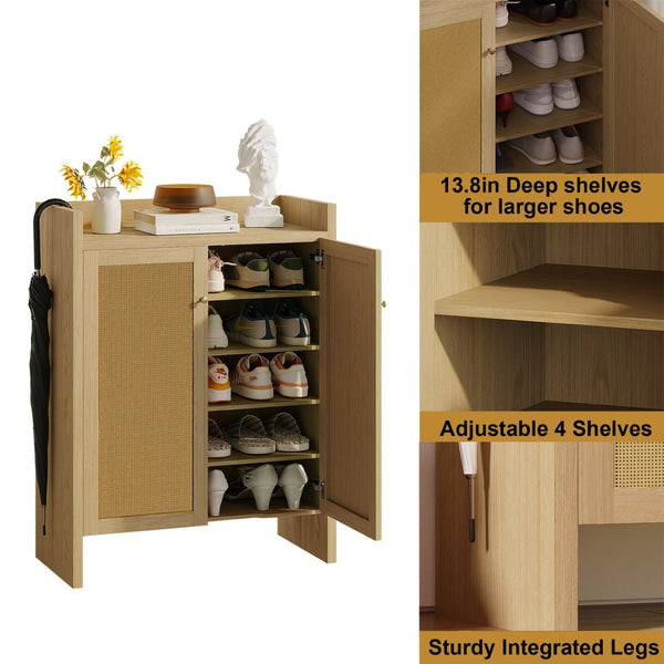 English Elm 42.5 Inch Tall Rattan Door Shoe Cabinet Six Tier Freestanding Organizer for Entryway W808P415446