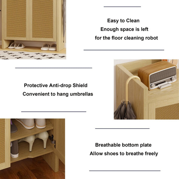 English Elm 42.5 Inch Tall Rattan Door Shoe Cabinet Six Tier Freestanding Organizer for Entryway W808P415446