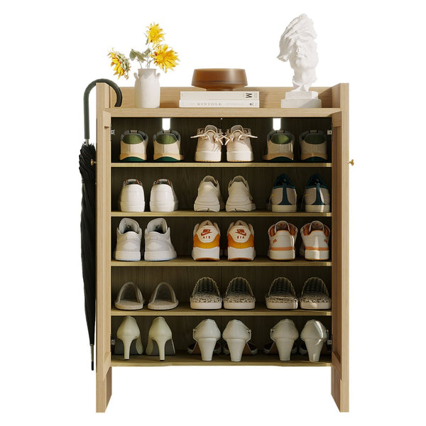 English Elm 42.5 Inch Tall Rattan Door Shoe Cabinet Six Tier Freestanding Organizer for Entryway W808P415446