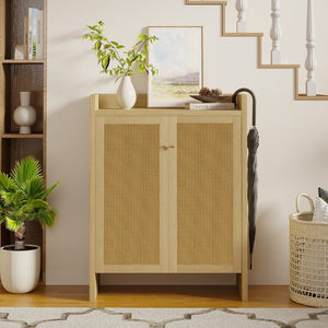 English Elm 42.5 Inch Tall Rattan Door Shoe Cabinet Six Tier Freestanding Organizer for Entryway W808P415446