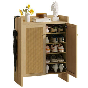 English Elm 42.5 Inch Tall Rattan Door Shoe Cabinet Six Tier Freestanding Organizer for Entryway W808P415446