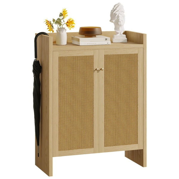 English Elm 42.5 Inch Tall Rattan Door Shoe Cabinet Six Tier Freestanding Organizer for Entryway W808P415446