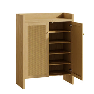 English Elm 42.5 Inch Tall Rattan Door Shoe Cabinet Six Tier Freestanding Organizer for Entryway W808P415446