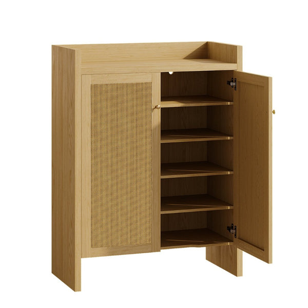 English Elm 42.5 Inch Tall Rattan Door Shoe Cabinet Six Tier Freestanding Organizer for Entryway W808P415446