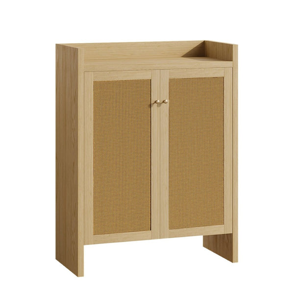 English Elm 42.5 Inch Tall Rattan Door Shoe Cabinet Six Tier Freestanding Organizer for Entryway W808P415446