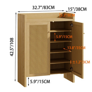 English Elm 42.5 Inch Tall Rattan Door Shoe Cabinet Six Tier Freestanding Organizer for Entryway W808P415446