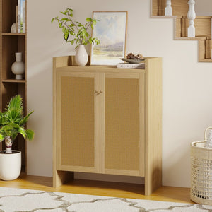 English Elm 42.5 Inch Tall Rattan Door Shoe Cabinet Six Tier Freestanding Organizer for Entryway W808P415446