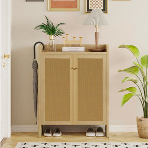 English Elm 42.5 Inch Tall Rattan Door Shoe Cabinet Six Tier Freestanding Organizer for Entryway W808P415446