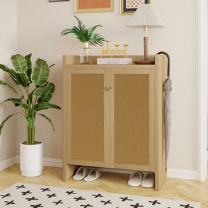 English Elm 42.5 Inch Tall Rattan Door Shoe Cabinet Six Tier Freestanding Organizer for Entryway W808P415446