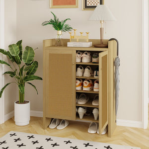 English Elm 42.5 Inch Tall Rattan Door Shoe Cabinet Six Tier Freestanding Organizer for Entryway W808P415446
