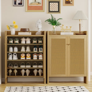 English Elm 42.5 Inch Tall Rattan Door Shoe Cabinet Six Tier Freestanding Organizer for Entryway W808P415446