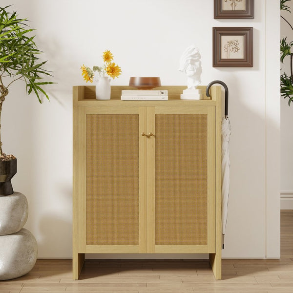English Elm 42.5 Inch Tall Rattan Door Shoe Cabinet Six Tier Freestanding Organizer for Entryway W808P415446
