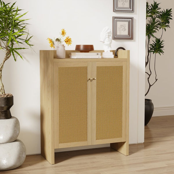 English Elm 42.5 Inch Tall Rattan Door Shoe Cabinet Six Tier Freestanding Organizer for Entryway W808P415446
