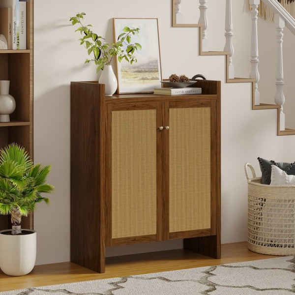 English Elm 42.5 Inch Tall Rattan Door Shoe Cabinet Six Tier Adjustable Entryway Storage Organizer W808P415447
