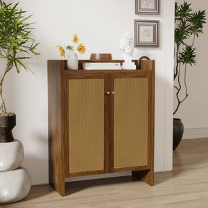 English Elm 42.5 Inch Tall Rattan Door Shoe Cabinet Six Tier Adjustable Entryway Storage Organizer W808P415447