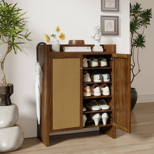 English Elm 42.5 Inch Tall Rattan Door Shoe Cabinet Six Tier Adjustable Entryway Storage Organizer W808P415447