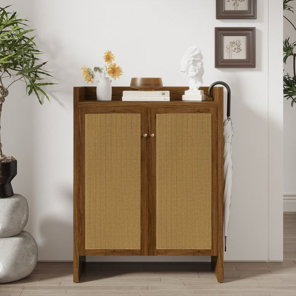 English Elm 42.5 Inch Tall Rattan Door Shoe Cabinet Six Tier Adjustable Entryway Storage Organizer W808P415447