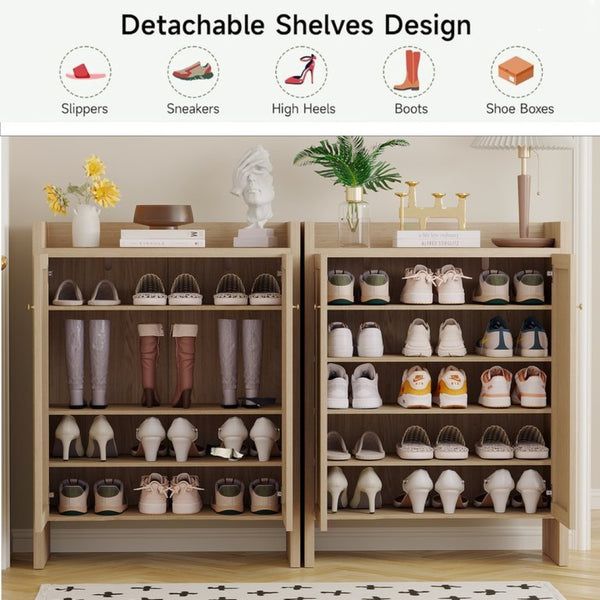 English Elm 42.5 Inch Tall Rattan Door Shoe Cabinet Six Tier Adjustable Entryway Storage Organizer W808P415447