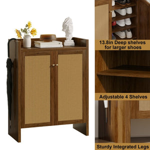 English Elm 42.5 Inch Tall Rattan Door Shoe Cabinet Six Tier Adjustable Entryway Storage Organizer W808P415447