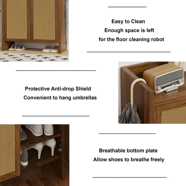 English Elm 42.5 Inch Tall Rattan Door Shoe Cabinet Six Tier Adjustable Entryway Storage Organizer W808P415447