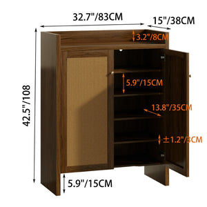 English Elm 42.5 Inch Tall Rattan Door Shoe Cabinet Six Tier Adjustable Entryway Storage Organizer W808P415447