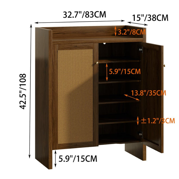 English Elm 42.5 Inch Tall Rattan Door Shoe Cabinet Six Tier Adjustable Entryway Storage Organizer W808P415447