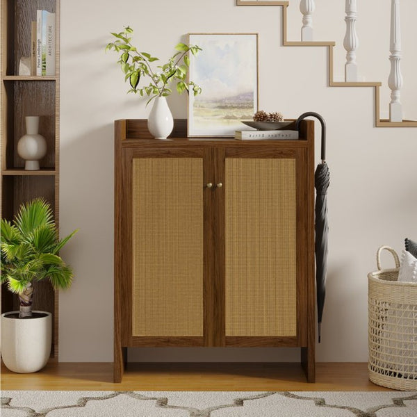English Elm 42.5 Inch Tall Rattan Door Shoe Cabinet Six Tier Adjustable Entryway Storage Organizer W808P415447