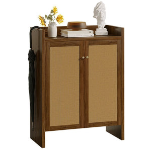 English Elm 42.5 Inch Tall Rattan Door Shoe Cabinet Six Tier Adjustable Entryway Storage Organizer W808P415447