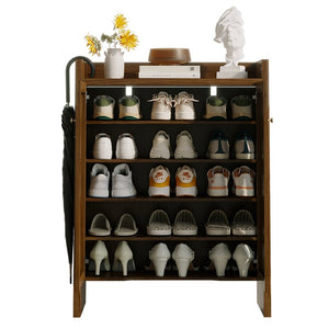 English Elm 42.5 Inch Tall Rattan Door Shoe Cabinet Six Tier Adjustable Entryway Storage Organizer W808P415447